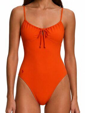 POLO RALPH LAUREN NWOT Keyhole Tie Neckline One Piece Bathing Suit Orange Large